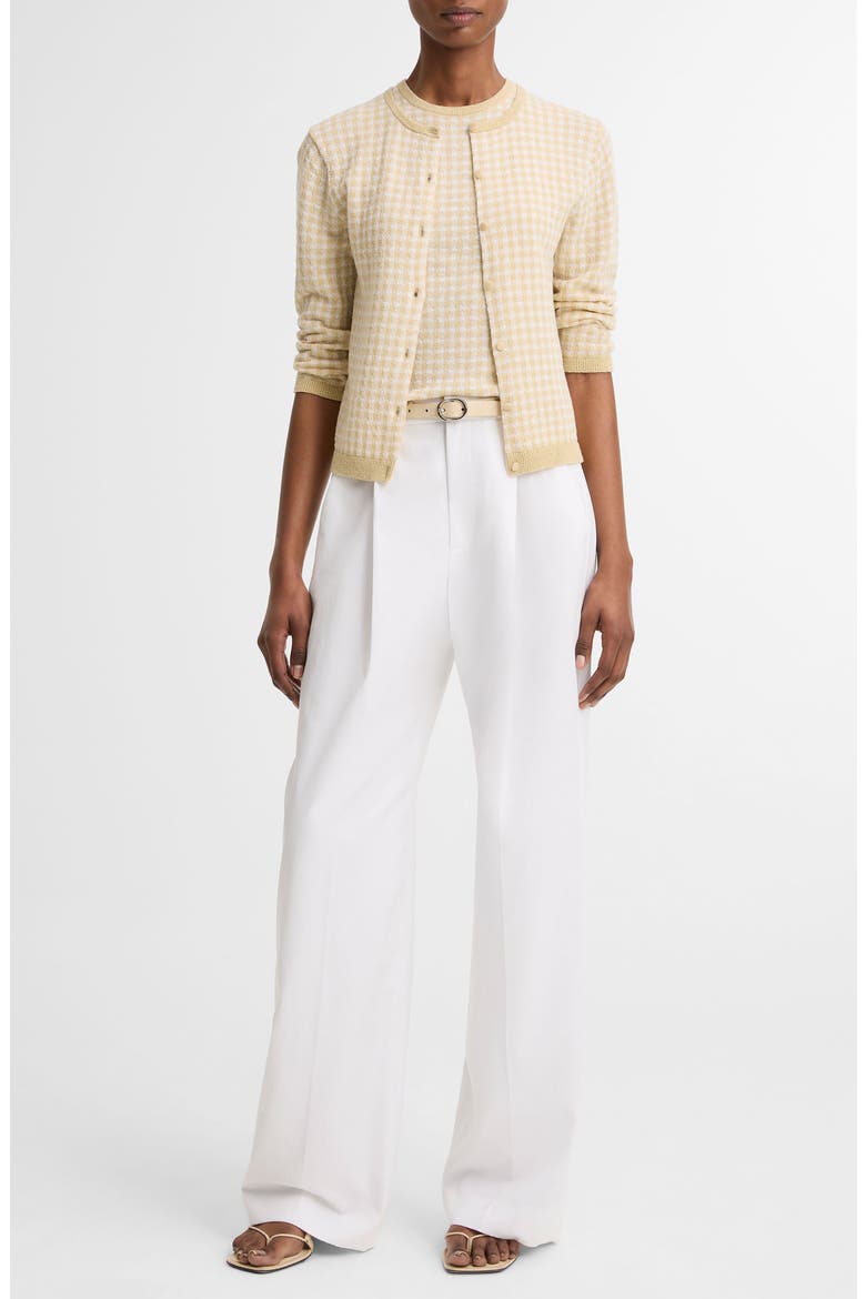 Gingham Check Wool & Cotton Blend Cardigan, Alternate, color, OFF WHITE/ MAIZ