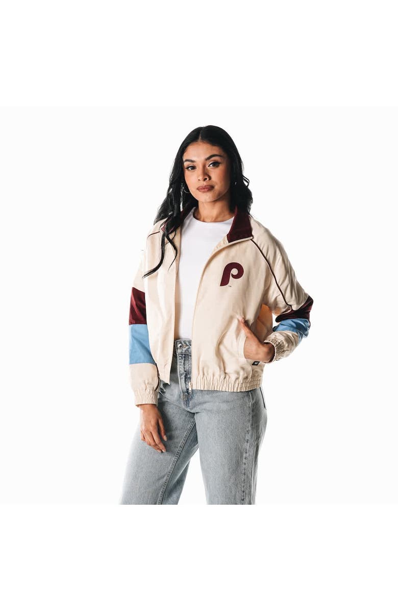 THE WILD COLLECTIVE Women's The Wild Collective Cream Philadelphia Phillies Color-Block Full-Zip Track Jacket, Main, color, 