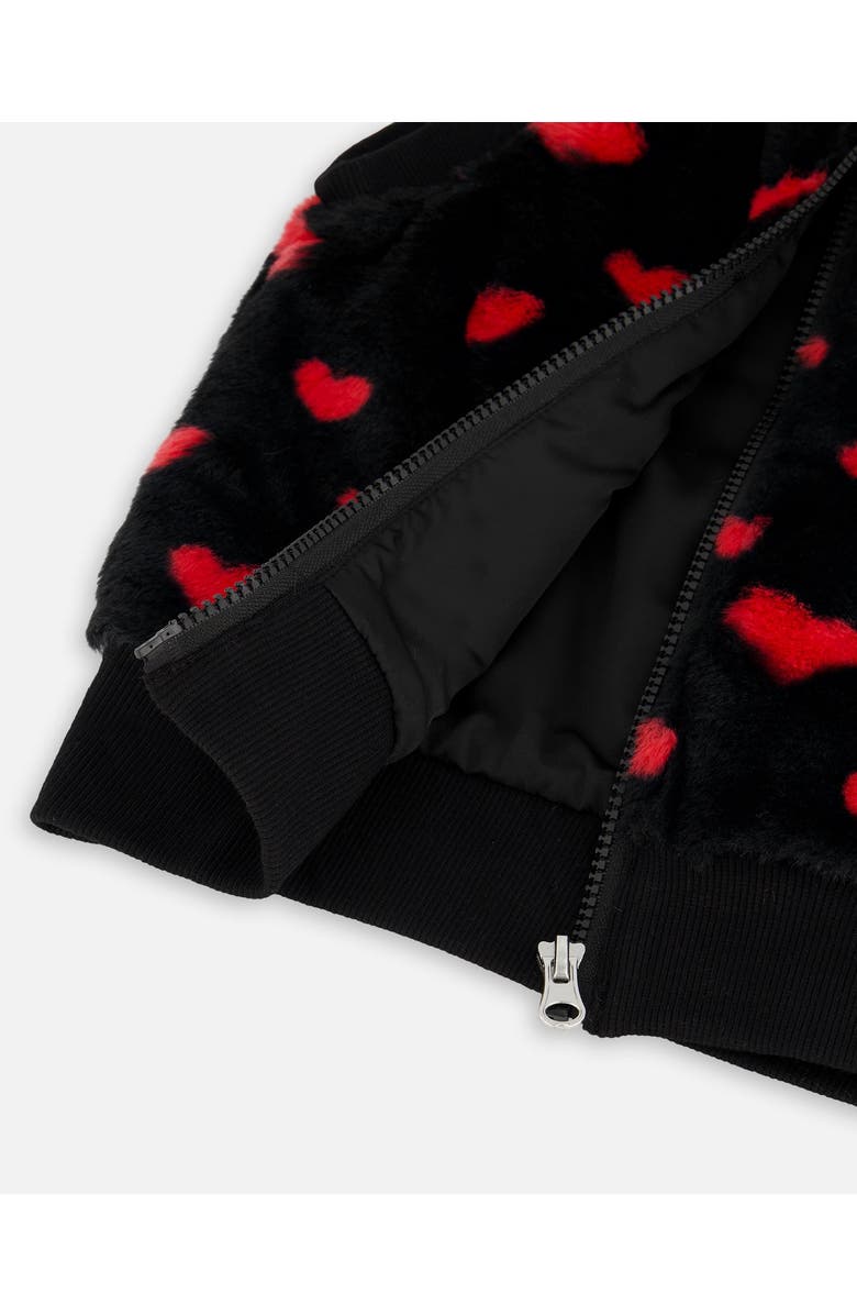Deux par Deux Faux Fur Sleeveless Vest with Hearts, Alternate, color, Black And Red