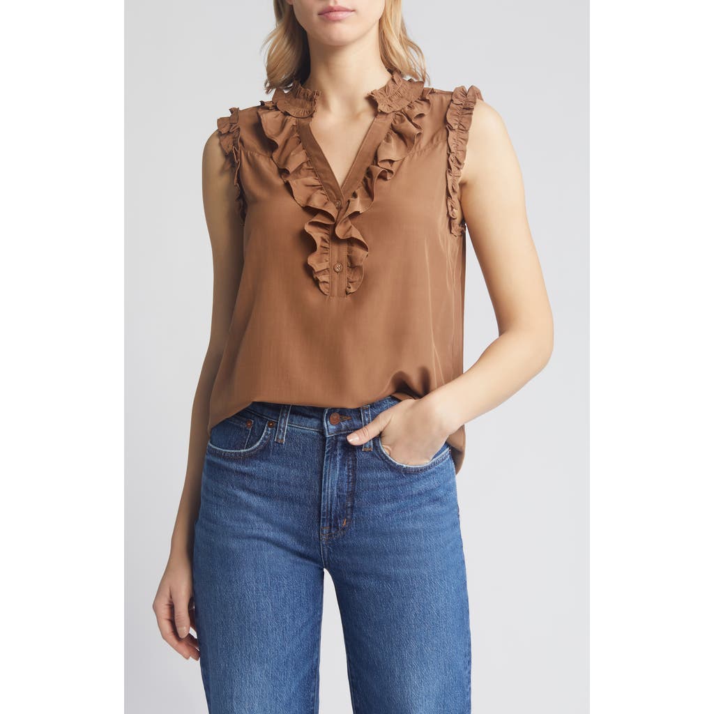 Wit & Wisdom Ruffle Edge Sleeveless Top In Nutmeg