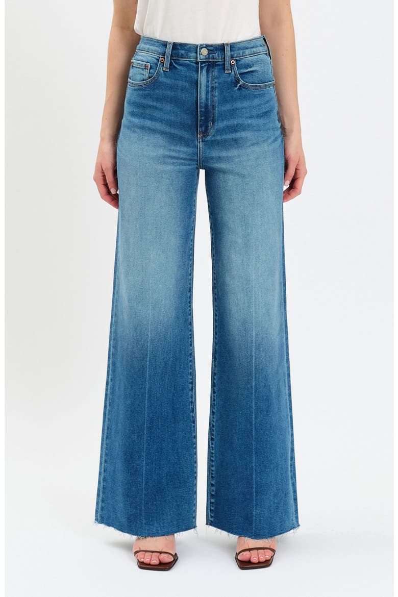 Far Out High Waist Raw Hem Wide Leg Jeans, Main, color, NEW INDIGIO