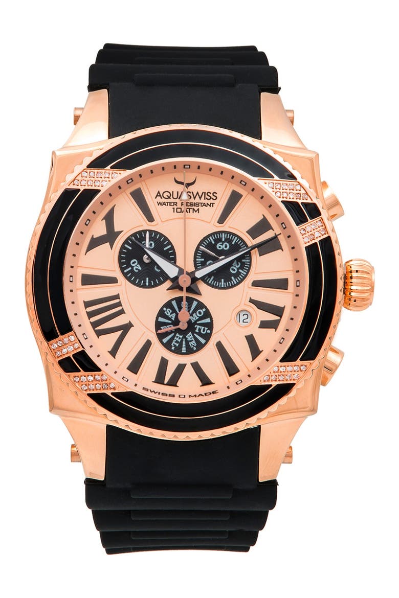 Men's Swissport XG D Diamond Sporty Watch, 63mm - 0.75 ctw, Main, color, BLACK-ROSEGOLD