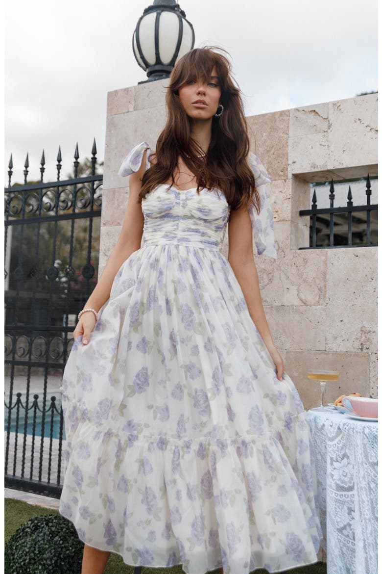 Floret Bow Strap Midi Sundress, Alternate, color, LAVENDER