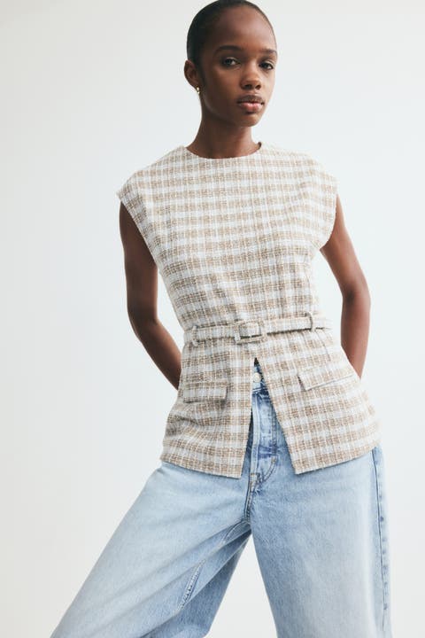 Belted Bouclé-knit Top