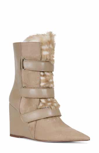 AZALEA WANG Maranette Faux Fur Wedge Bootie