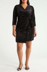 Anne Klein Sequin Faux Wrap Dress