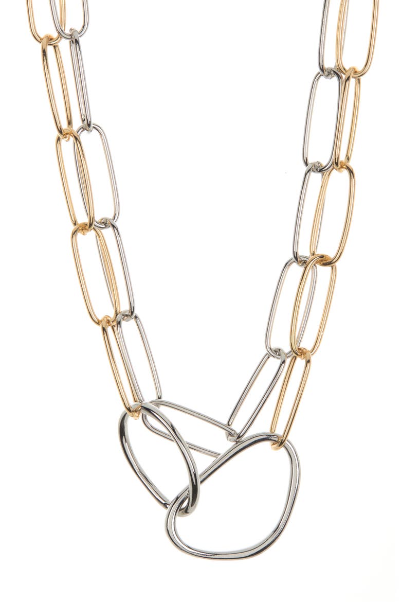 Tiered Open Link Necklace, Main, color, RHODIUM- GOLD