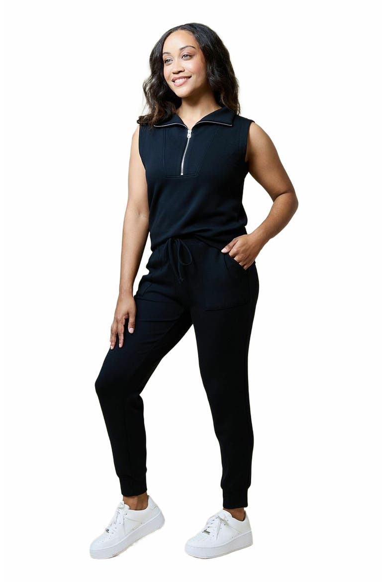 Athleisure PureDream 1/4 Zip Sleeveless Jogger Lounge Set, Alternate, color, Black