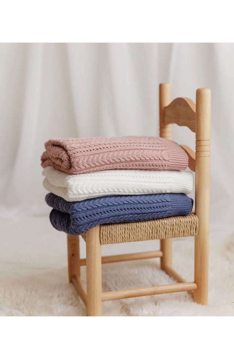 Ely's & Co. Looms Cable Pointelle Flat Collection - Blanket, Alternate, color, Blue