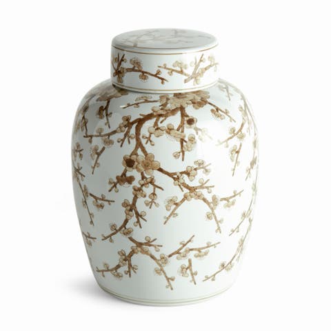 Province Empress Lidded Ginger Jar - Brown & White Ceramic