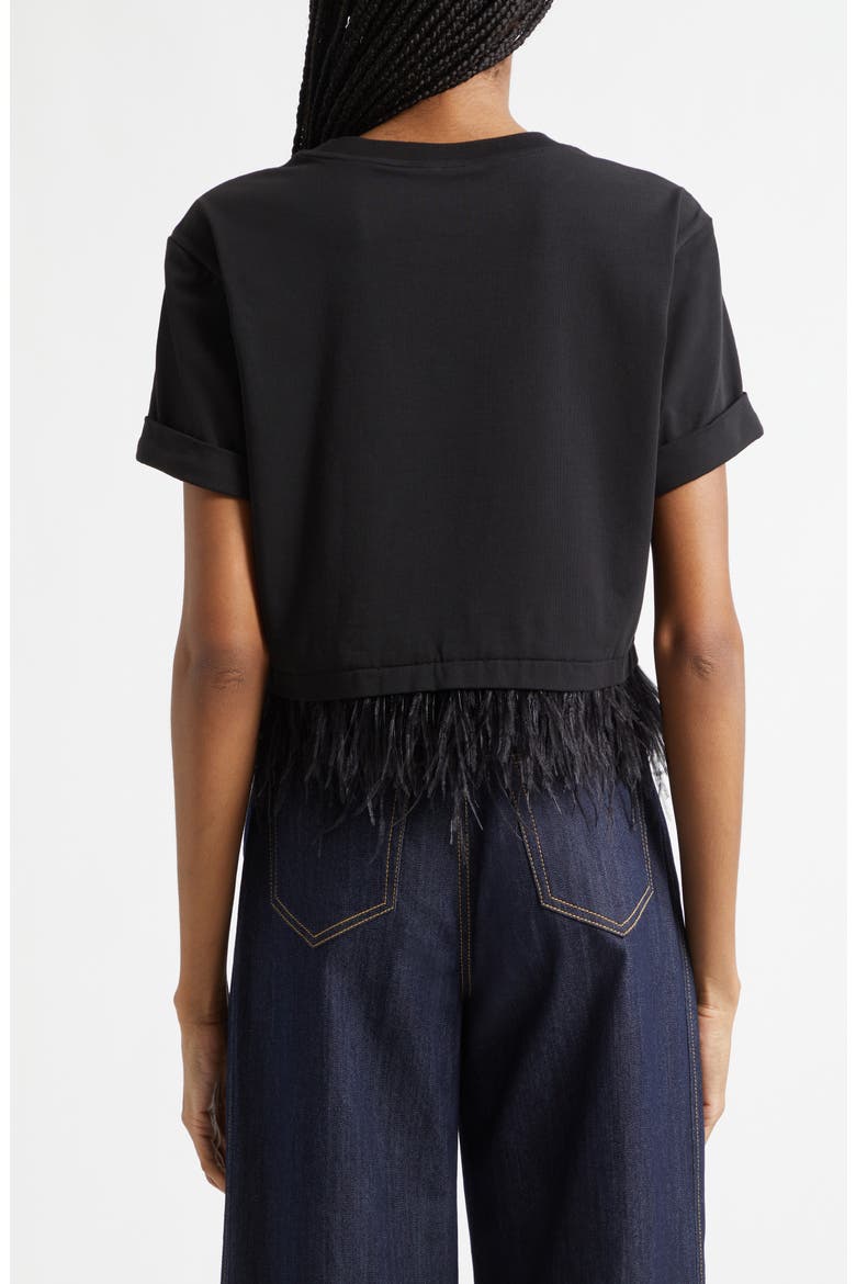 Feather Trim Crop T-Shirt, Alternate, color, BLACK
