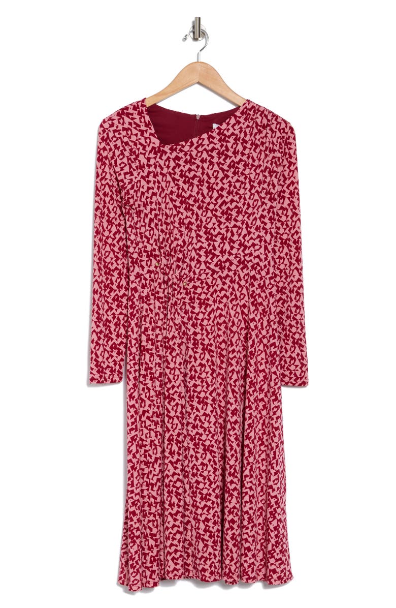 London Times Geo Print Asymmetric Neck Long Sleeve Dress, Alternate, color, Blush/ Red