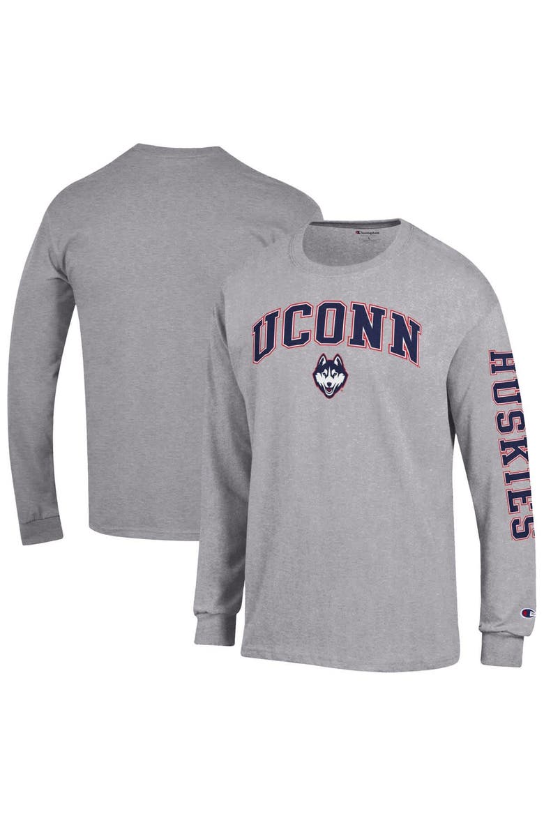 Men's Champion  Heather Gray UConn Huskies Arch Over Logo 2-Hit Long Sleeve T-Shirt, Main, color, Heather Gray