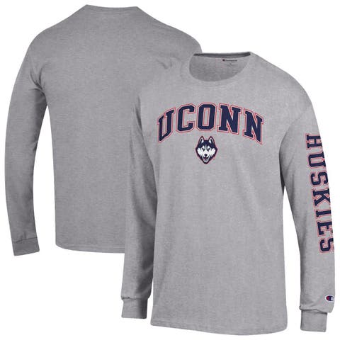 Men's Champion  Heather Gray UConn Huskies Arch Over Logo 2-Hit Long Sleeve T-Shirt