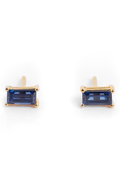 Baguette Cut Birthstone Stud Earrings