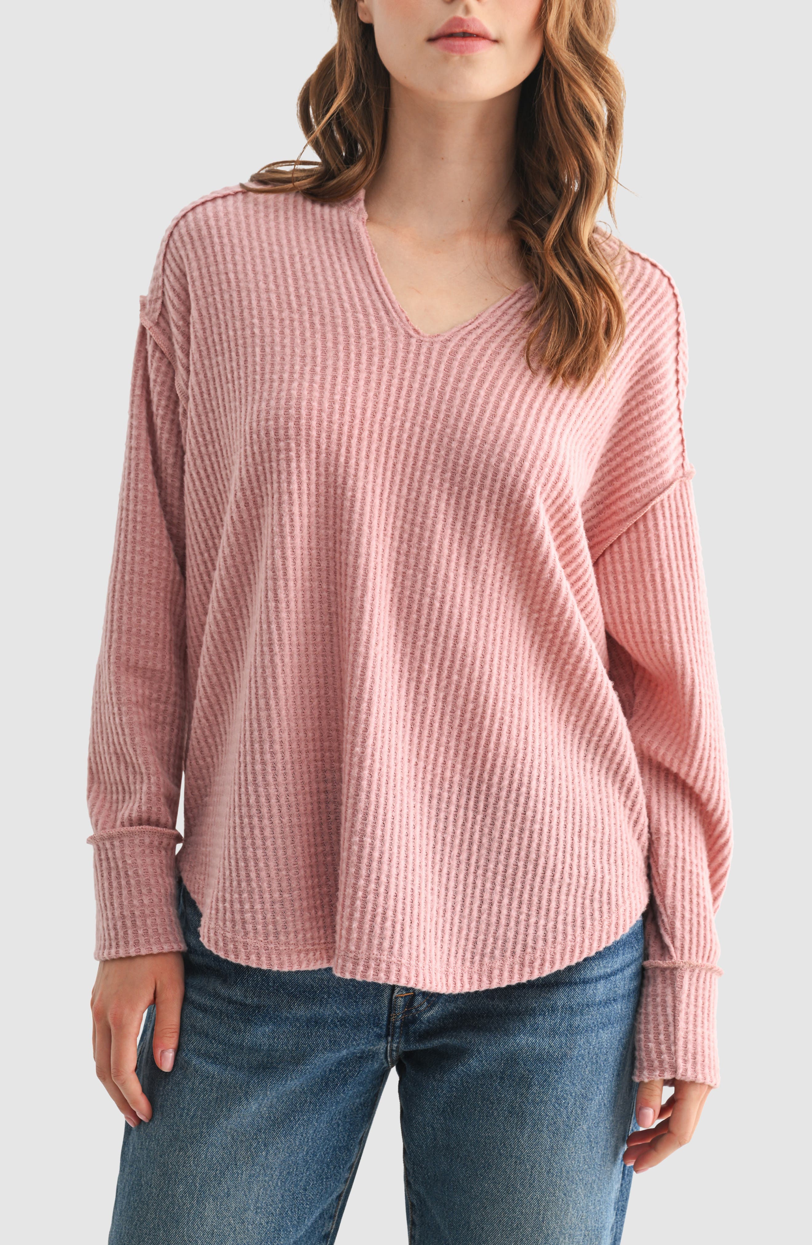 All in Favor Textured Knit Henley Top