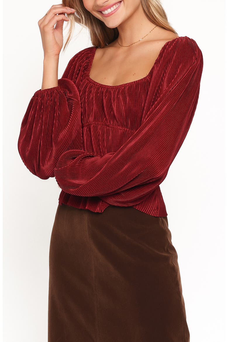 Ceppia Plissé Long Sleeve Top, Alternate, color, BURGUNDY