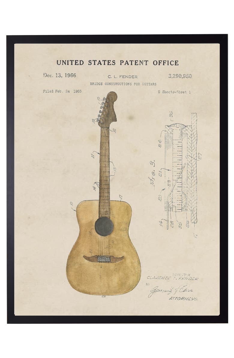 Antique Curiosities Acoustic Guitar Patent in Black Frame, Main, color, NO COLOR