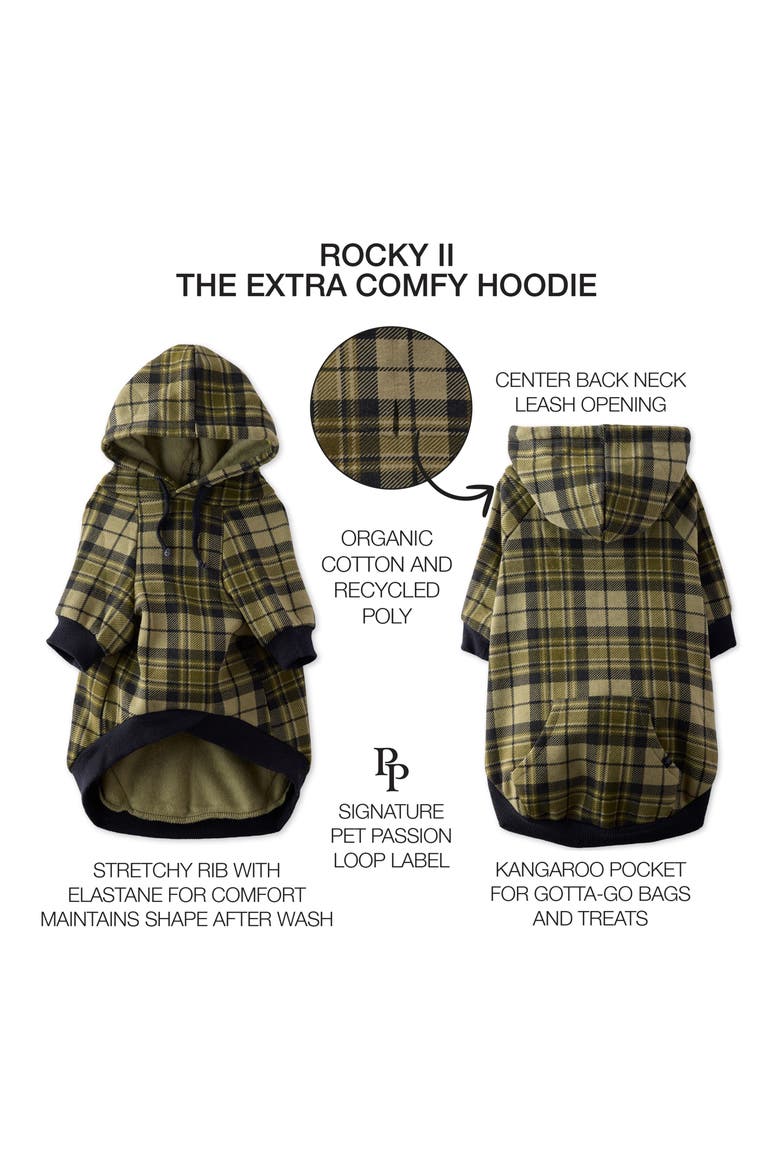 Rocky II Plaid Organic Cotton Blend Dog Hoodie, Alternate, color, OLIVE CHESTERFIELD