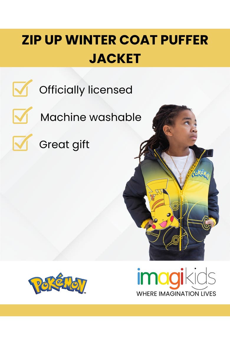 Pikachu Hooded Puffer Coat, Alternate, color, Black Yellow Pikachu