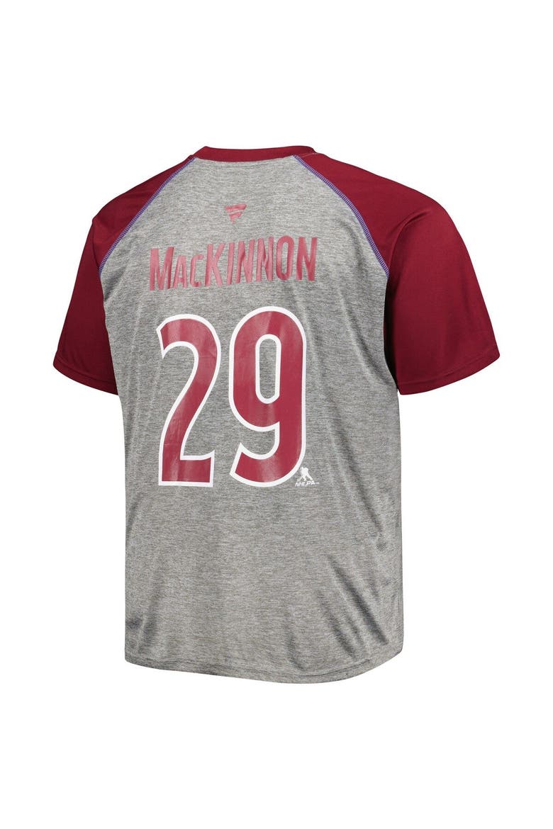 Men's Fanatics Branded Nathan MacKinnon Heather Gray/Burgundy Colorado Avalanche Big & Tall Contrast Raglan Name & Number T-Shirt, Alternate, color, Heather Gray