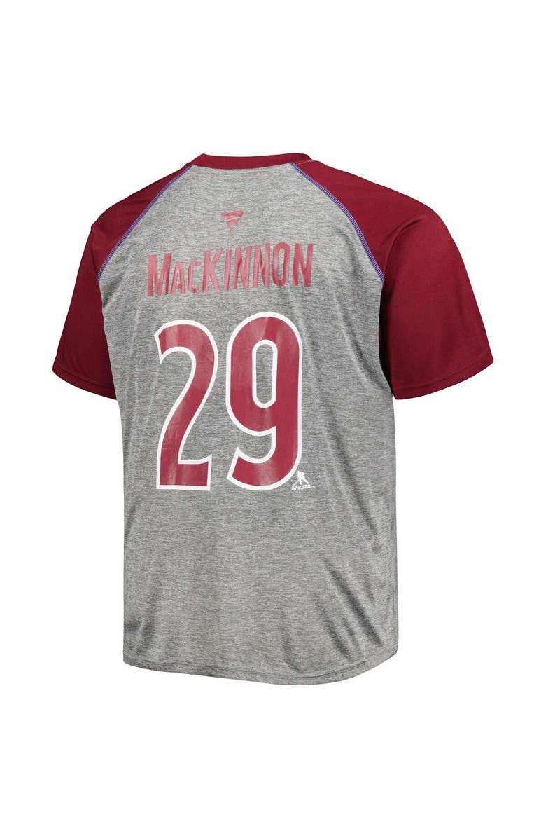 FANATICS Men's Fanatics Branded Nathan MacKinnon Heather Gray/Burgundy Colorado Avalanche Big & Tall Contrast Raglan Name & Number T-Shirt, Alternate, color, Heather Gray