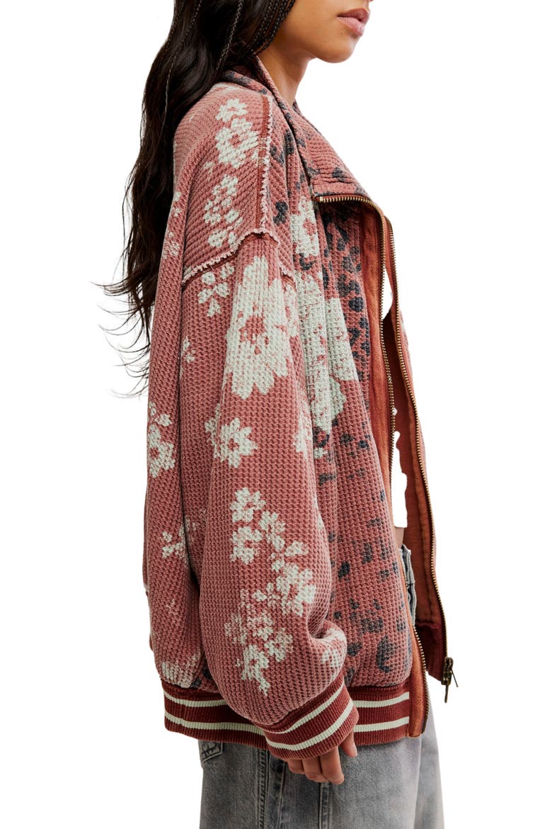 Print Mix Waffle Knit Cardigan, Alternate, color, WHISPER PINK COMBO