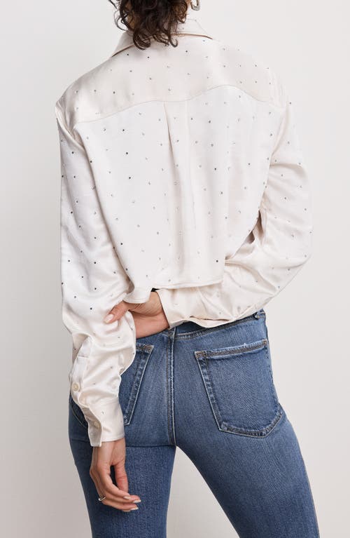 GOOD AMERICAN GOOD AMERICAN CRYSTAL EMBELLISHED SATIN BUTTON-UP CROP SHIRT