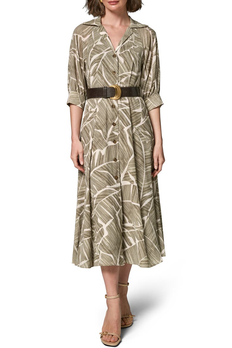 Leaf Print Midi Dress, Main, color, LT OLIVE M