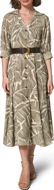 Donna Karan New York Leaf Print Midi Dress