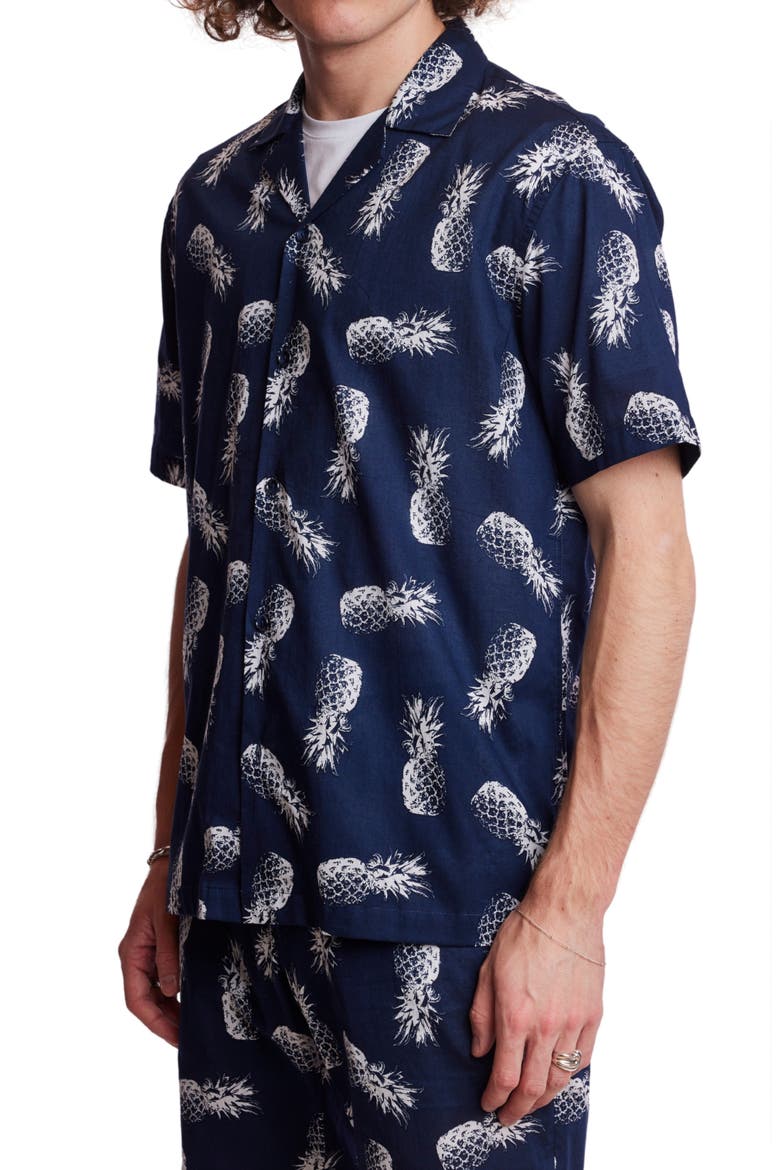 Cotton Camp Shirt, Alternate, color, NAVY PINEAPPLE