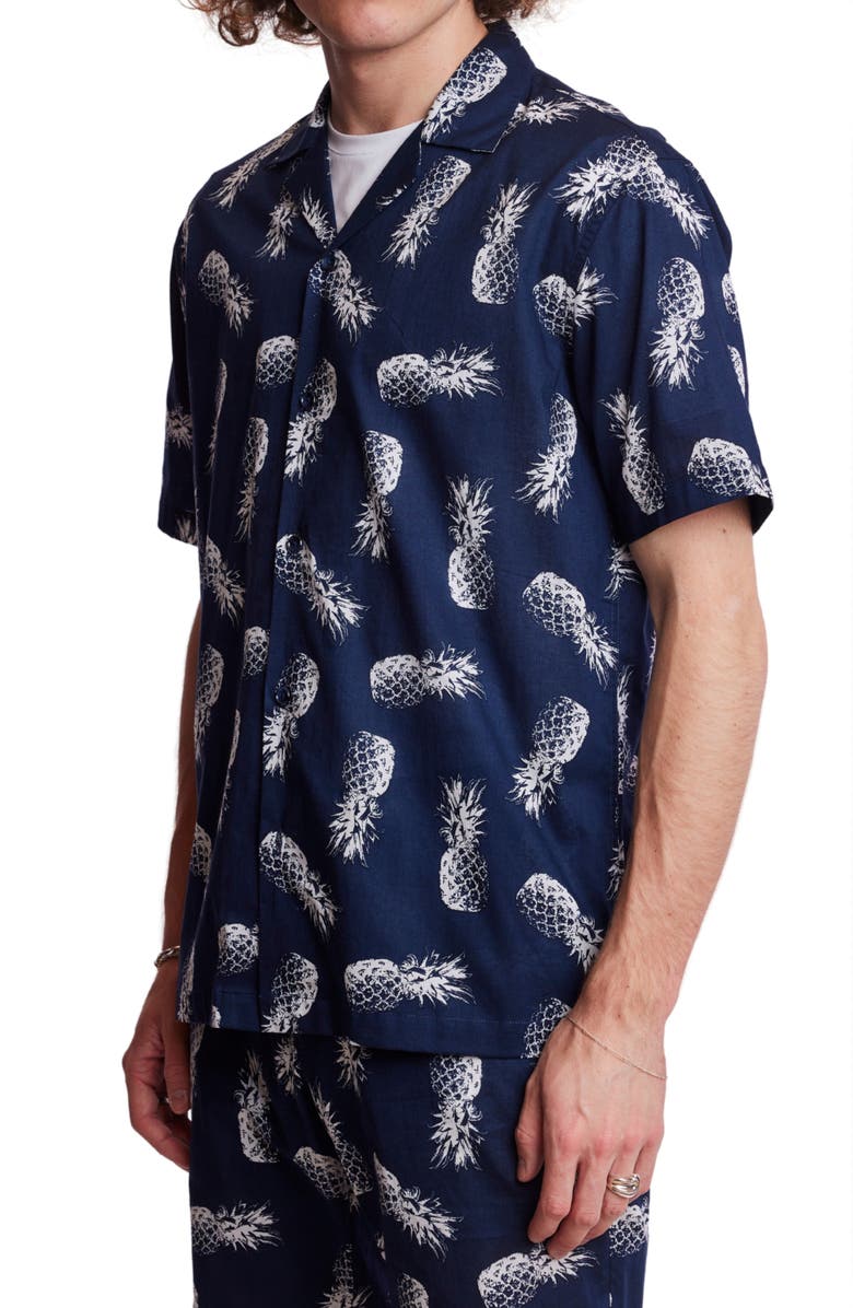 PAISLEY & GRAY Cotton Camp Shirt, Alternate, color, Navy Pineapple