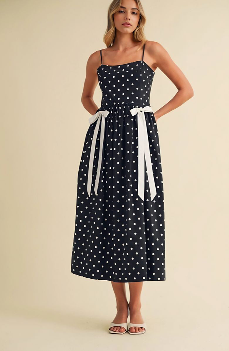 Knit and Lounge Polka Dot Midi Sundress, Alternate, color, Black With White Polka Dots
