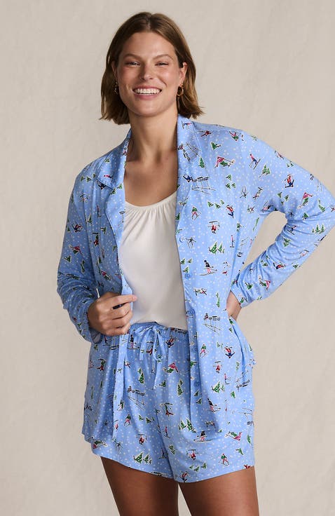 Plus Size Cooling 3 Piece Pajama Set - Long Sleeve Top Cami and Shorts