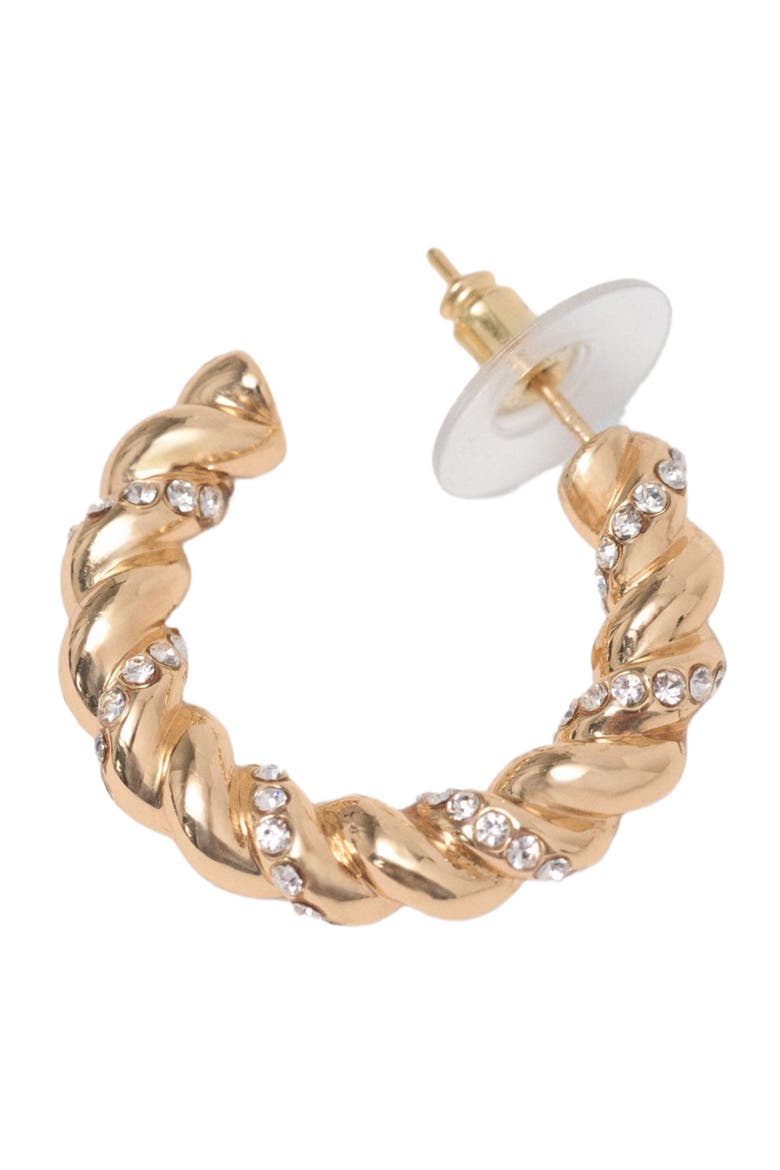 Twisted rhinestone hoop earrings, Alternate, color, Gold