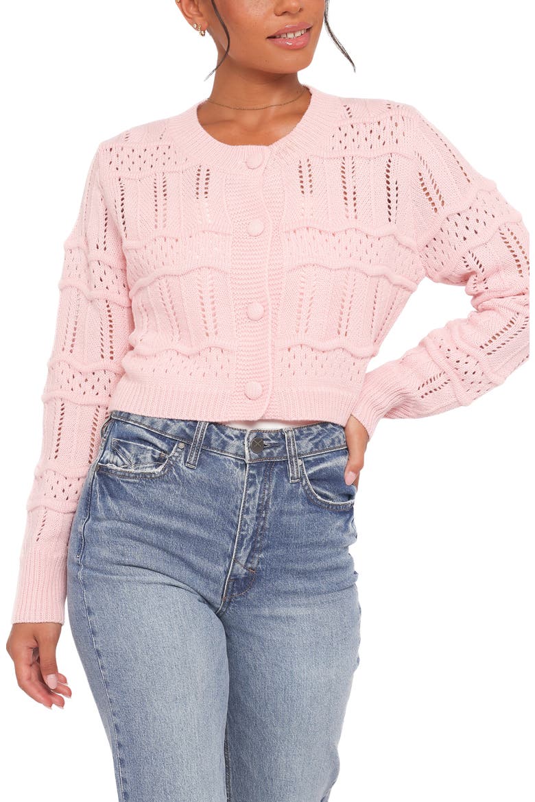 Aidy Pointelle Crop Cardigan, Main, color, PINK