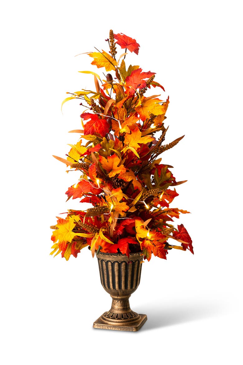 Fall Lighted Maple Leaves Potted Porch Tree With Timer, Main, color, Orange