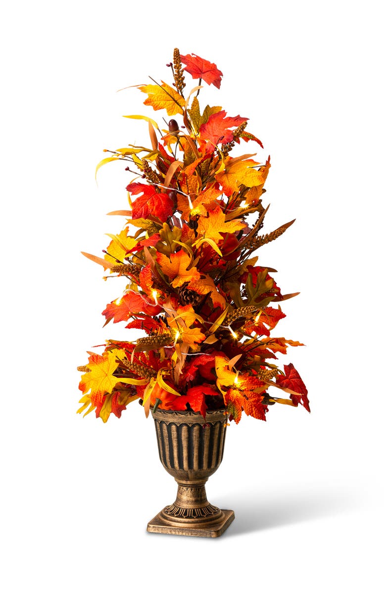 Glitzhome Fall Lighted Maple Leaves Urn Potted Porch Tree With Timer, Main, color, 