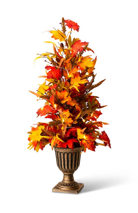 Fall Lighted Maple Leaves Urn Potted Porch Tree With Timer
