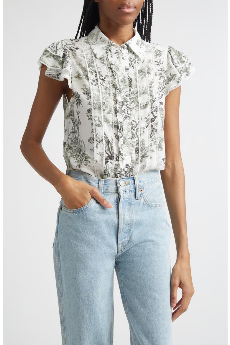 Minda Ruffle & Lace Silk Shirt, Main, color, DAYBREAK