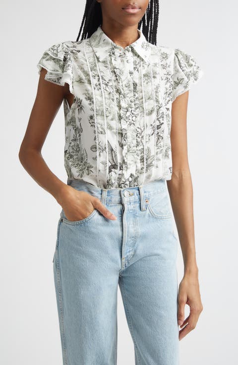 Minda Ruffle & Lace Silk Shirt
