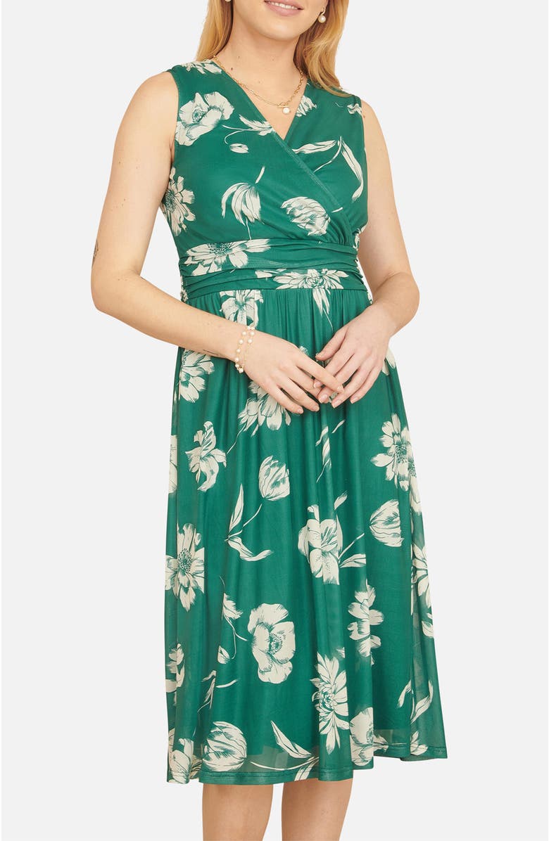 Yumi Floral Print Stretch Mesh Dress, Alternate, color, Green