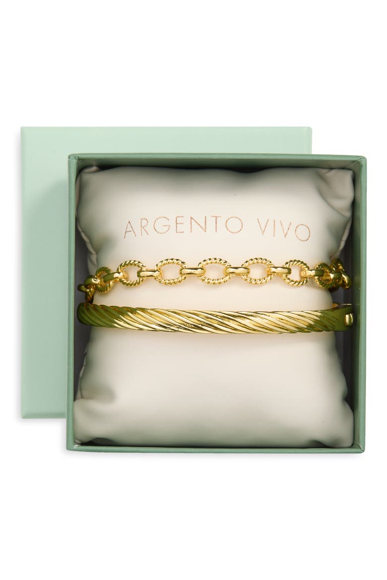Set of 2 Assorted Textured Bracelets, Main, color, GOLD