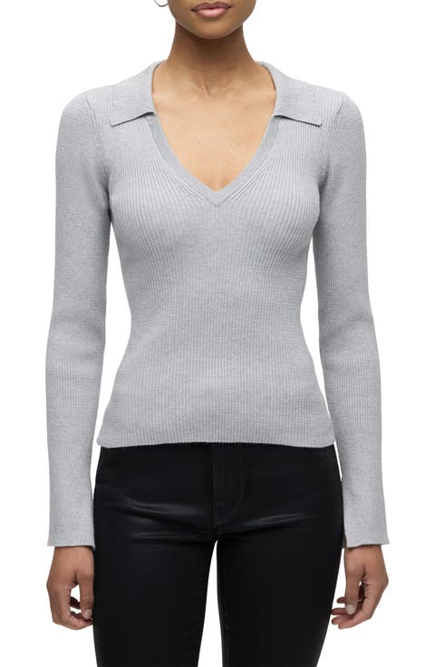 Johnny Collar Long Sleeve Rib Knit Top