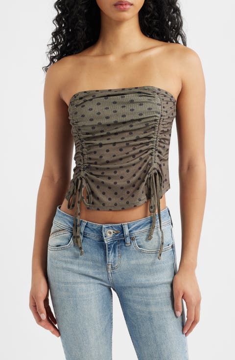 Polka Dot Double Ruched Bandeau Top