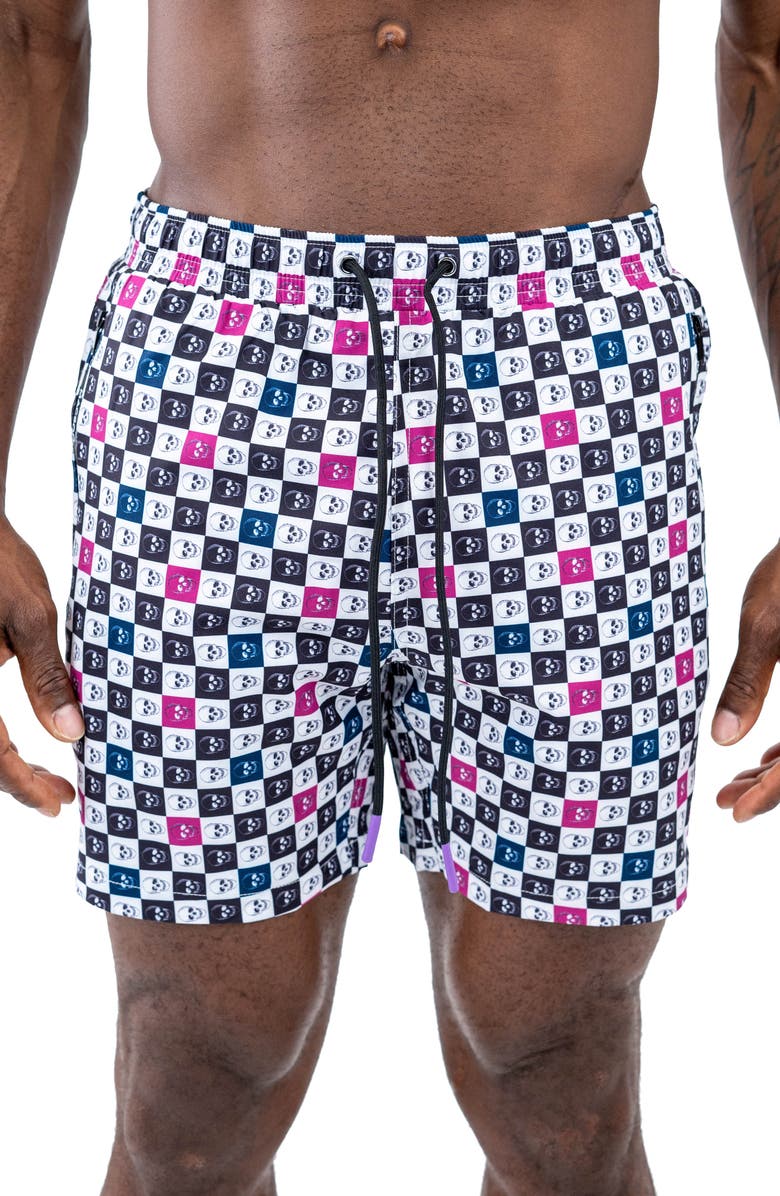 Maceoo Swim Lion Shades Skull Swim Trunks, Main, color, White