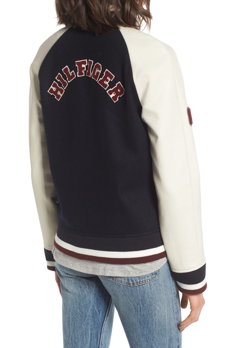 Tommy Hilfiger Mixed Media Varsity Jacket, Alternate, color,