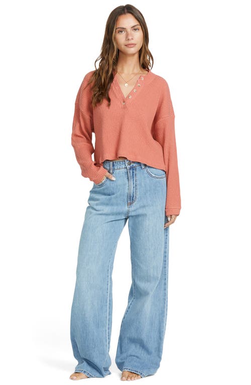 Shop Billabong Good Catch Knit Henley Top In Dark Coral