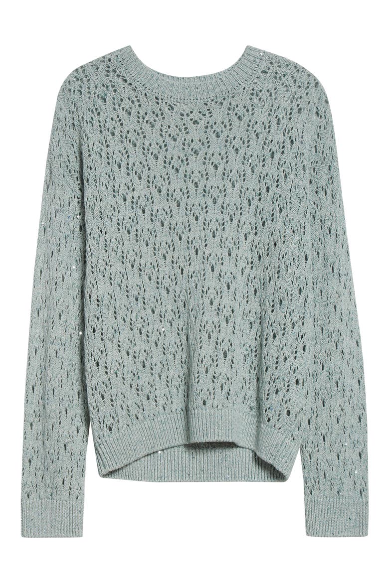 Sequin Crochet Crewneck Sweater, Alternate, color, JADE