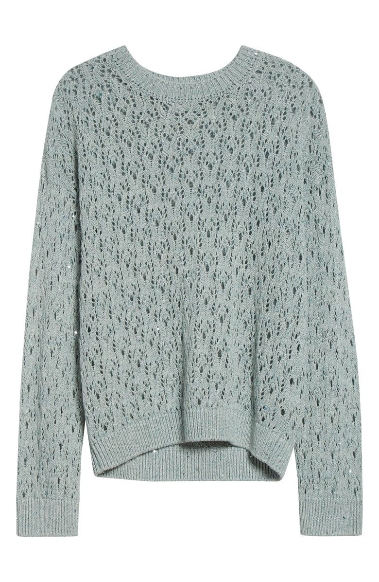 Eleventy Sequin Crochet Crewneck Sweater, Alternate, color, Jade